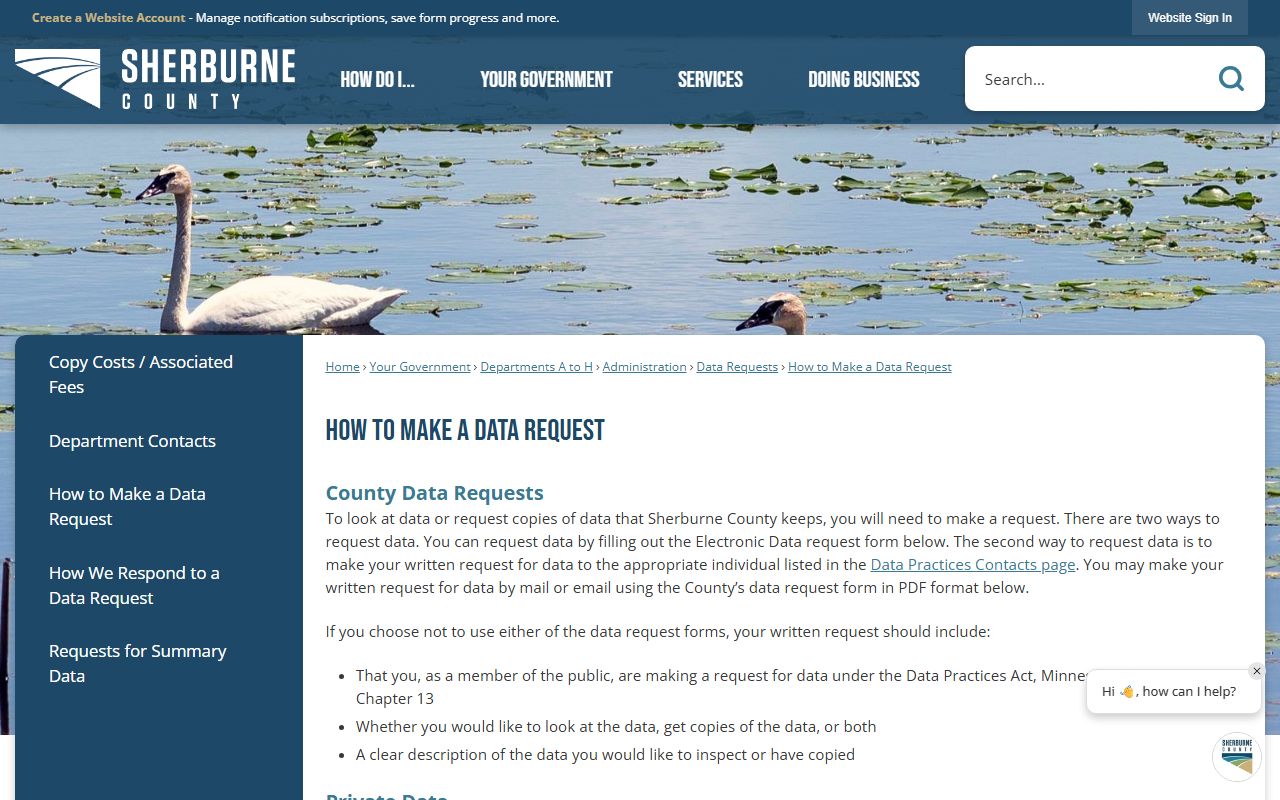 Sherburne County court records county data request process