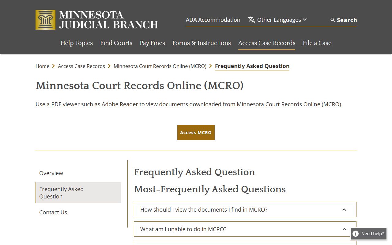 Sherburne County court records MCRO FAQ access limits