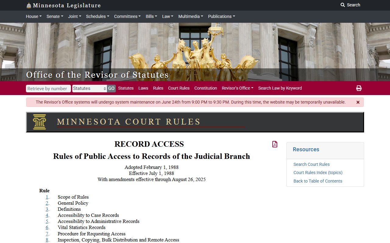 Sherburne County court records Minnesota public access rules