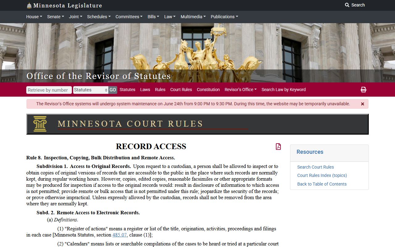 Sherburne County court records remote access rule