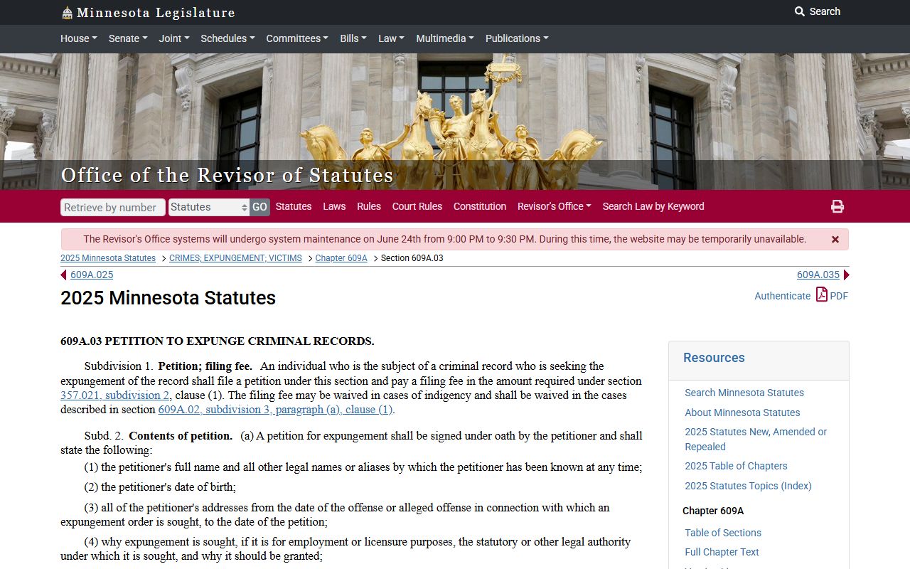 Sherburne County criminal court records expungement statute