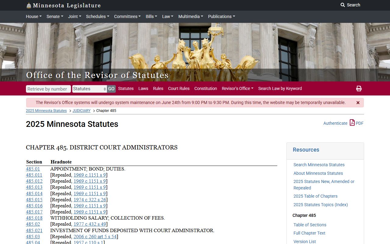 Sherburne County District Court court administrator statute