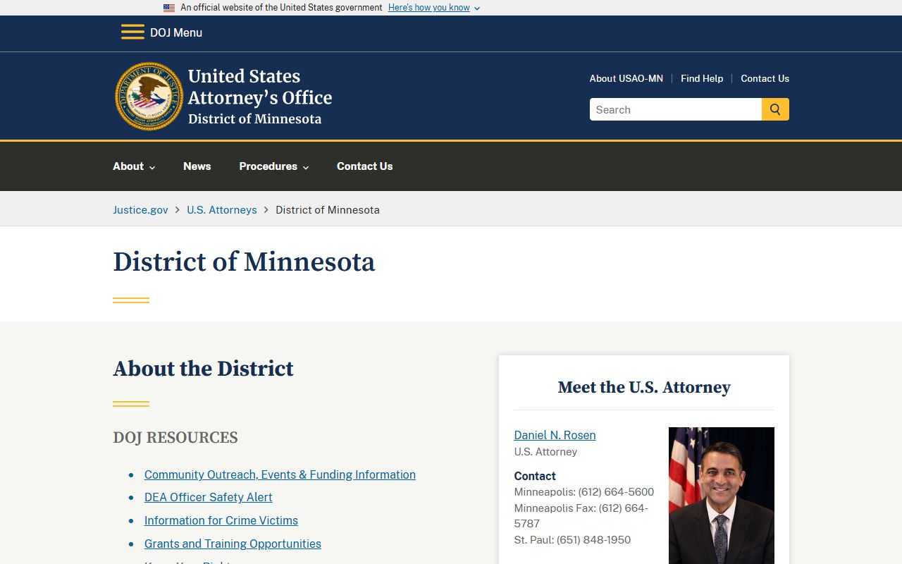 Sherburne County District Court and U.S. Attorney Minnesota distinction