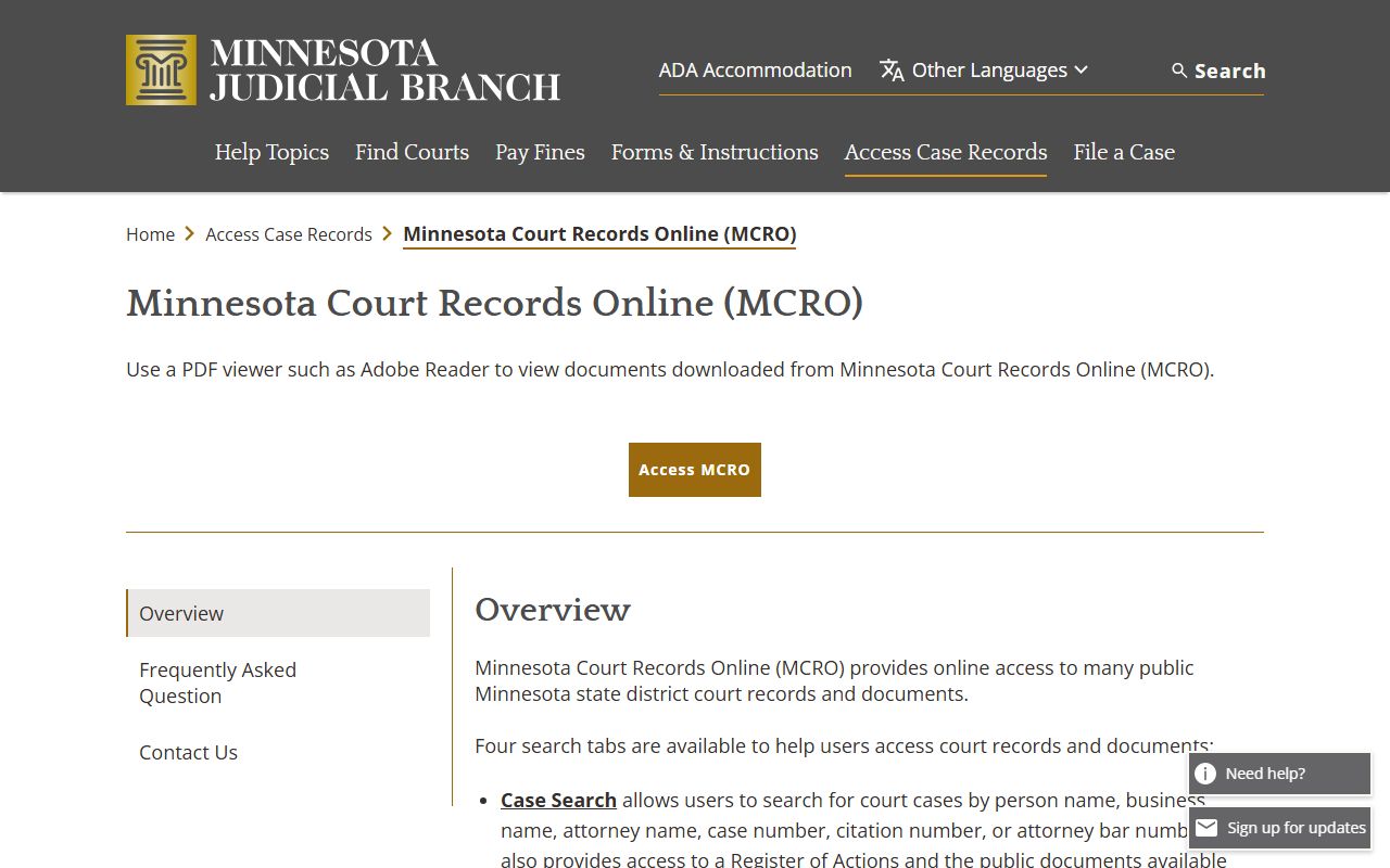Sherburne County court records MCRO overview
