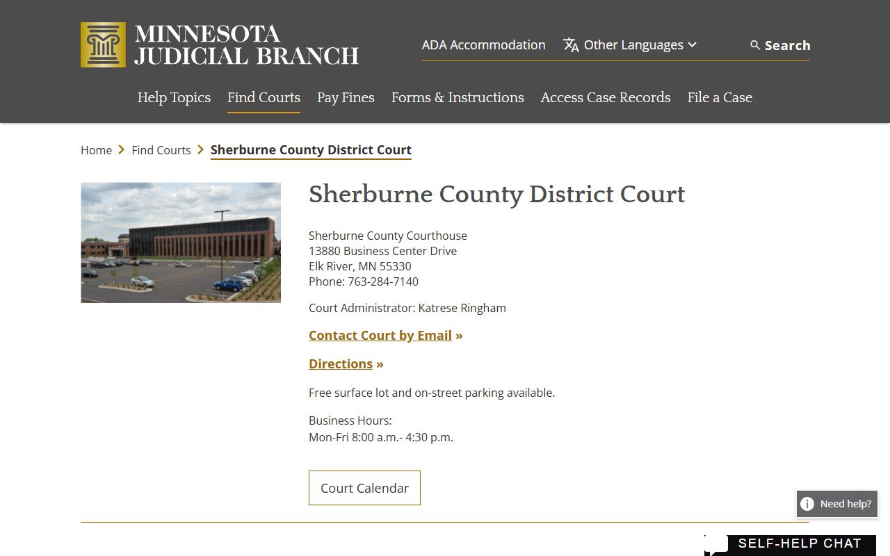 Sherburne County court records District Court page