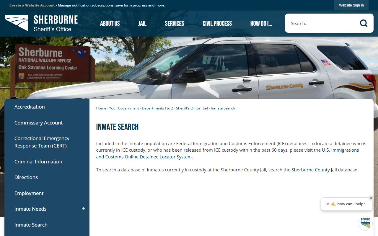 Sherburne County inmate records search landing page