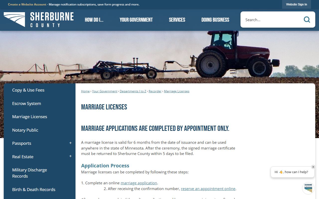 Sherburne County marriage and divorce records marriage licenses page
