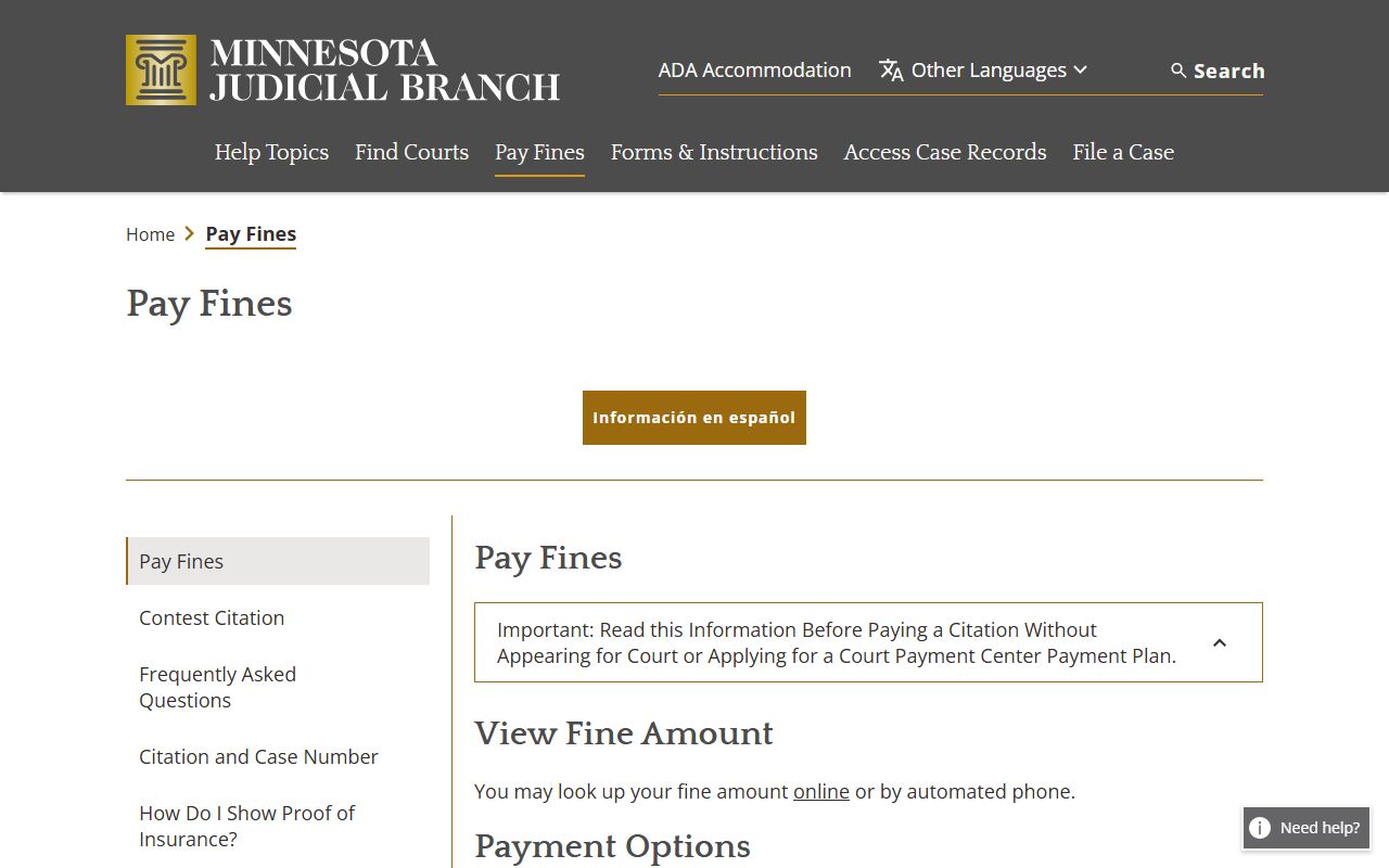 Sherburne County traffic court records pay a fine page