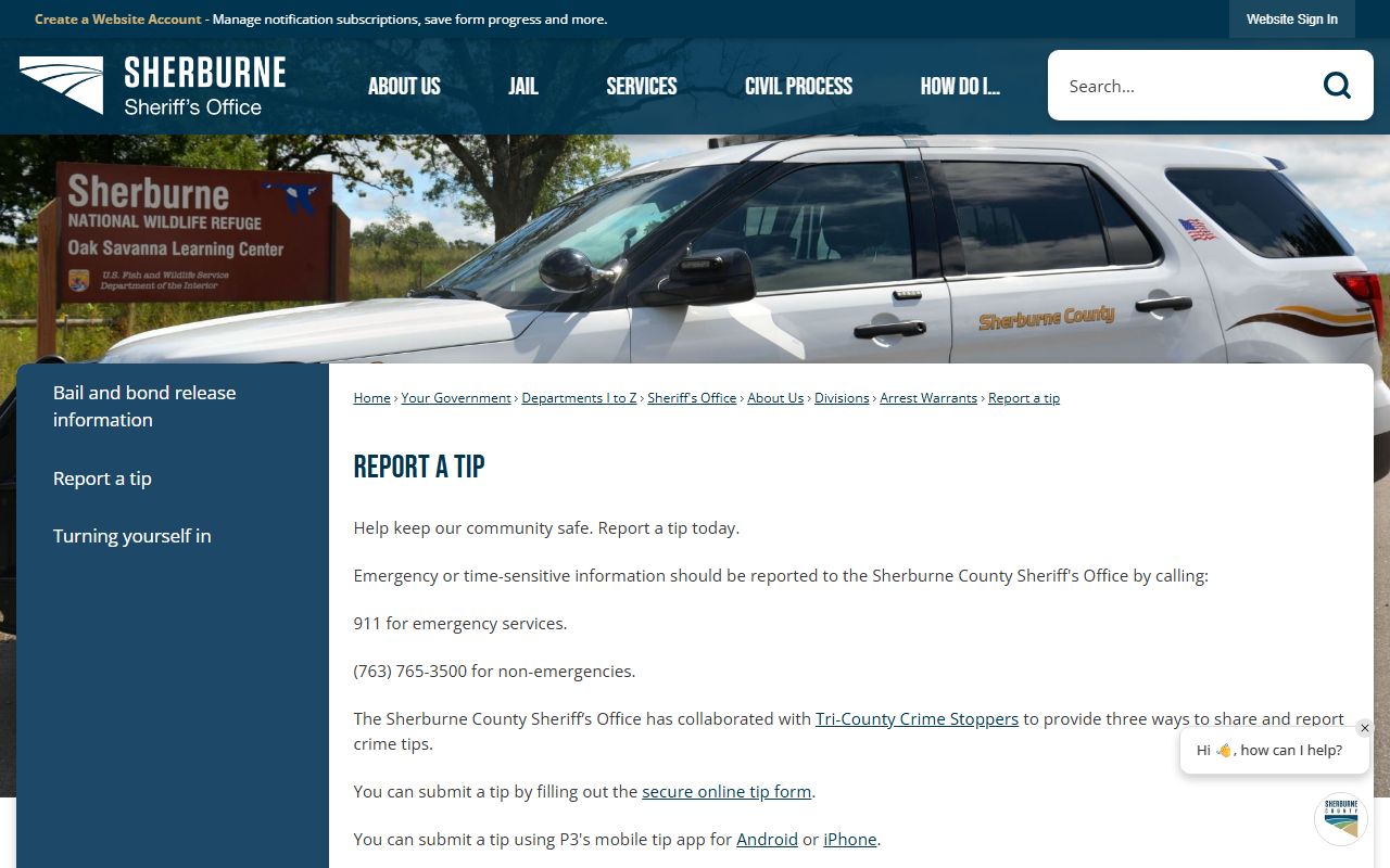 Sherburne County warrant records report a tip page