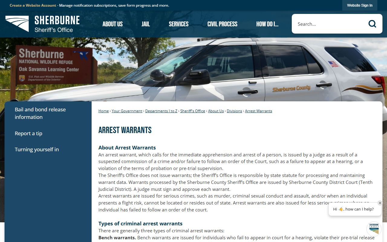 Sherburne County warrant records arrest warrants page